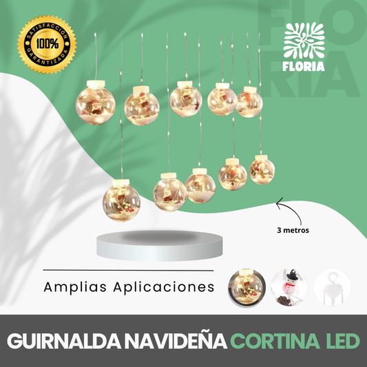 Guirnalda Navideña Cortina LED de 3 Metros con 10 Luces Cálidas en Forma de Bola